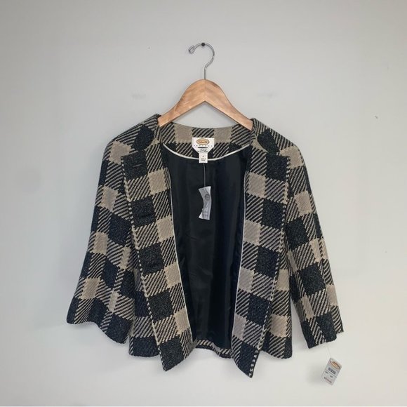 NWT Vintage Talbots Two Piece Skirt Jacket Buffalo Plaid Tan Black Size 6 Petite - Picture 5 of 16